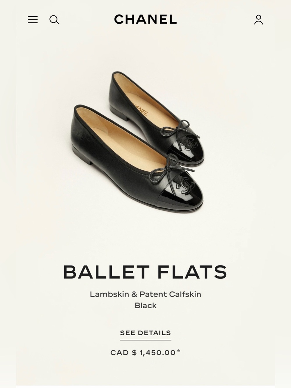Chanel Black Lambskin Ballet Flats